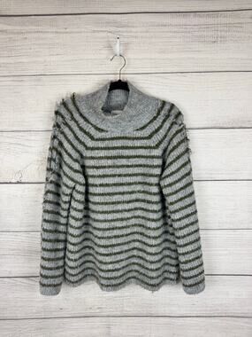 Stitches & Stripes Gray & Green Striped Wool Blend Chunky Sweater Size Small